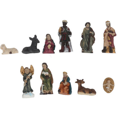 DEESSE SHOP-Ensembles de crèche de nol en résine, 11 pièces, ornements de nol vifs et réalistes, cadeaux pour décoration de bureau de vacances (1/5)