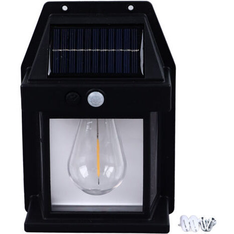 DEESSE SHOP-Rosvola Applique murale solaire extérieure en tungstène, 1800mAh, étanche, détection de mouvement, éclairage extérieur pour décoration de cour, noir (1/5)