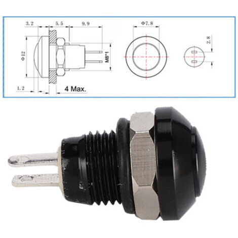 DEESSE SHOP-1A 24V 8mm Mini voiture étanche bouton poussoir momentané interrupteur d'alimentation en alliage d'aluminium de Zinc