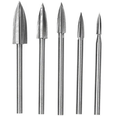 DEESSE SHOP-Hyuduo Outil de Meulage à Main, Outils de Sculpture en Bois pour Mourir le Bit de Forage de Gravure, 5pcs Bit de Foret de Sculpture en Acier Blanc avec 3 Mm, 4 Mm, 5, 6, Lames 8 (1/5)