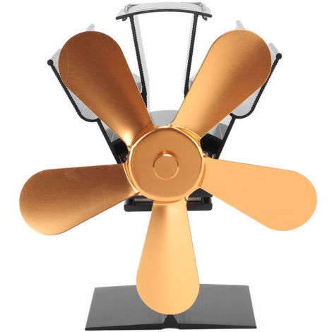 Ventilateur de poêle à bois, 5 pales, alimenté par la chaleur, pour brûler des granulés, des bûches, vertical, rectangulaire, doré (1/5)