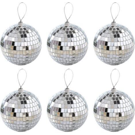 Lot de 6 boules disco argentées 4cm – En mousse et verre – Effet scintillant pour décoration de fête, Noël, mariage (1/5)