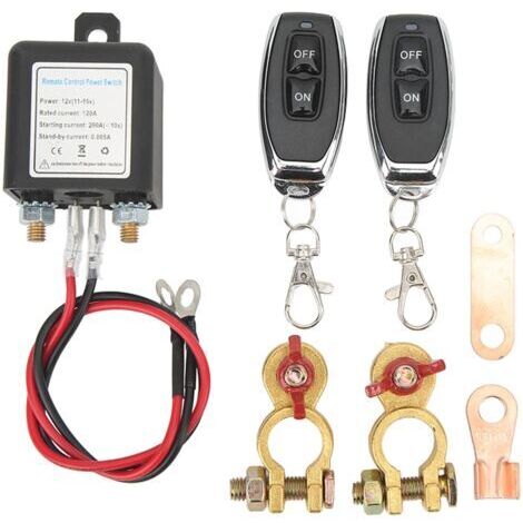 Interrupteur de Dconnexion de Batterie Distance, Interrupteur de Coupure de Voiture DC 12 V, Antivol, Coupe-circuit Principal avec Borne en Cuivre Tlcommande pour Voiture (12V120A) Autres pièce de re (1/5)