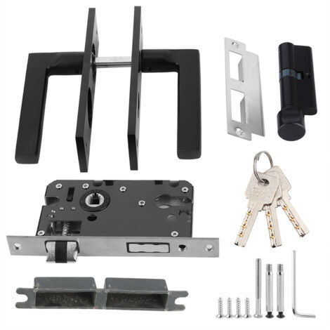 Serrure de porte de chambre à coucher en aluminium de l'espace serrure de poignée de chambre à coucher de sécurité à la maison avec des clés vis noir (1/5)