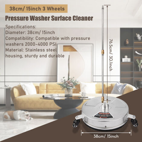 Rosvola Nettoyeur de Surface pour nettoyeur haute pression, connecteur rapide 1/4 pouces, nettoyage efficace, 4000PSI, pour terrasse en béton, terrasse, trottoir. (1/5)