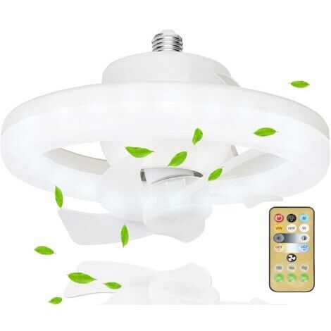 Ventilateur de Plafond avec Lumiere et Telecommande, Ventilateur Plafond Silencieux avec Douille E27, Plafonnier Ventilateur, 360° Rotation, 3 Vitesses,Timing (26cm17cm)