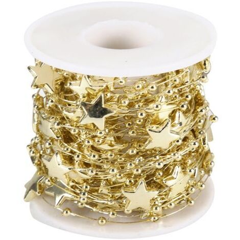 Chaîne de perles de 10 mètres, chaîne décorative en ABS galvanisée avec étoile à cinq branches (dorée). (1/5)