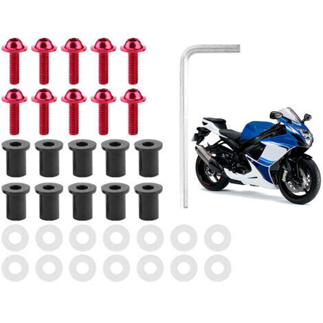 10pcs boulons de pare-brise de moto rondelles d'écrou kit de montage de carénage de moto universelrouge (1/5)
