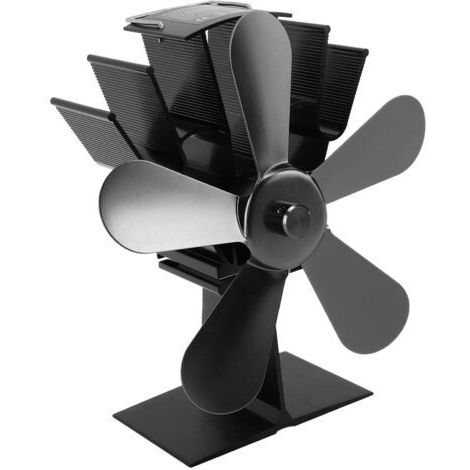 Ventilateur à 5 lames alimenté par la chaleur pour poêle à bois/bûches/cheminée – Respectueux de l'environnement (noir) A (1/5)