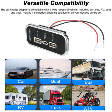 Modification des prises de charge de voiture Double adaptateur rapide USB et PD pour le bateau RV de camion 12-24V. (1/5)