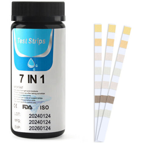 7 en 1 Testeur pour Eau de Piscine et Spa, 50 Bandelettes Test Piscine, Test Piscine Chlore et ph, Le Brome, la Dureté Totale, l’Alcalinité Totale, l’Acide cyanurique, Le Chlore Total (1/5)