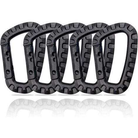 Mousquetons en Plastique – Lot de 5 – Mousqueton Tactique Militaire Noir avec Fermeture à Ressort – Mousqueton Robuste en Forme de D pour Sac à Dos, Camping et Extérieur – Carabiner (1/4)