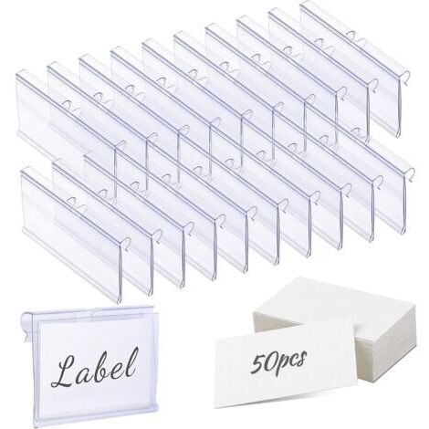 Lot de 60 porte-étiquettes en plastique transparent, support d'étiquette de prix à double crochet, présentoir pour marchandises (4,2 x 6 cm) (1/5)