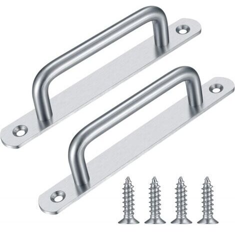2 Pièces Poignées de porte de grange robustes, poignées de porte coulissantes en acier, poignées de porte en fonte argentée, poignées de porte intérieures et extérieures avec vis (1/4)