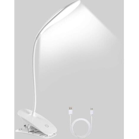 Lampe de Bureau à Pince LED Lampe Rechargeable USB 360° avec 3 Niveaux de Luminosité pour Lecture (1/5)