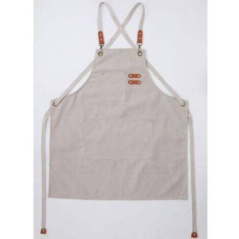 (Beige)Tablier Cuisine Homme Tabliers en Toile avec 3 Poches Imperméable et Réglable Apron pour Barbecue, Restaurant,Jardin, Charpentier,78 x 68cm (1/4)