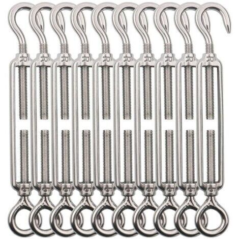10pc Tendeur de câble à crochet M5 (oeil de crochet), tendeur de fil en acier inoxydable/tendeur de câble INOX pour cordes à linge, câbles en acier, cordes en acier (1/5)