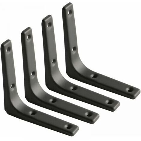 Support d'étagère murale, support en métal noir mat, support décoratif pour étagère de cuisine, support robuste, 100 mm, 4 pièces (1/5)