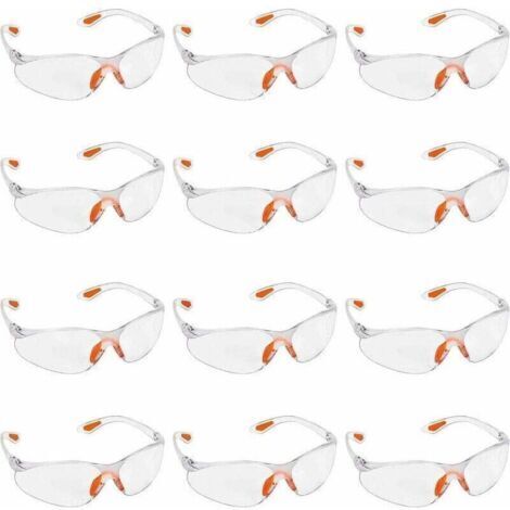 Lot de 12 Lunettes de Sécurité Transparentes - Lunettes de Protection avec Verres en Plastique, Pont-de-Nez et Embouts de Branches en Caoutchouc pour Plus de Confort - Lunette Transparente PPE (1/5)