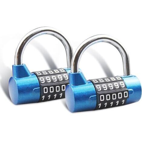 Cadenas à combinaison à 5 chiffres, cadenas de gym, cadenas à combinaison remplaçable, convient aux casiers scolaires, boîtes à outils, clôtures, bleu (lot de 2) (1/5)
