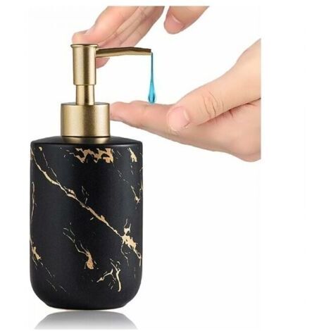 (Noir) Distributeur de savon 300 ml Texture marbre Céramique Pompe de savon pour les mains Distributeur de gel douche Accessoires de salle de bain (1/4)