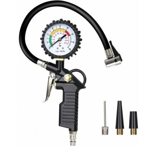 Manomètre de gonflage des pneus, manomètre de gonflage des pneus, 220 PSI, manomètre multifonctionnel avec outil de valve centrale (1/4)