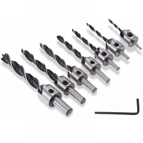7pcs 5 Flûte Countersink Mèche Foret Fraise à Bois Bits Conique Alésoir Foret de Menuiserie Pour Chanfreinage du Bois 3-10mm (1/5)