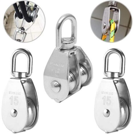 3PCS Poulie Double inox pivotant Double poulie,Poulie de Levage Rouleau de Chargement,Poulie en Acier Inox,Poulie Simple Bloc,Poulie Simple en Acier Inoxydable,Poulie de levage M15 (1/5)
