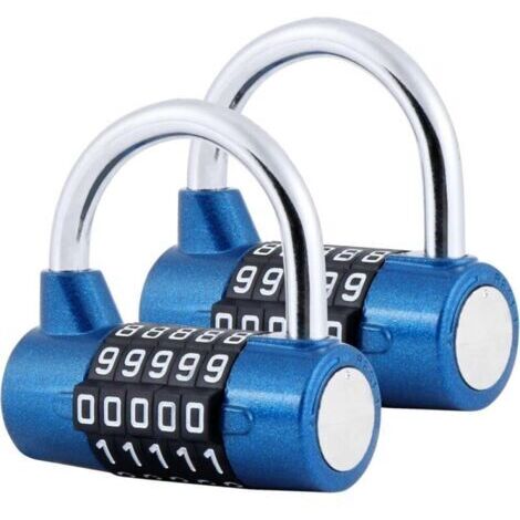 Cadenas à Combinaison à 5 Chiffres, 2 Pcs Cadenas pour Gymnase, Peut être Réinitialisé Serrures à Combinaison pour casier, boîte à outils, clôtures, vélo, etc Bleu (1/5)