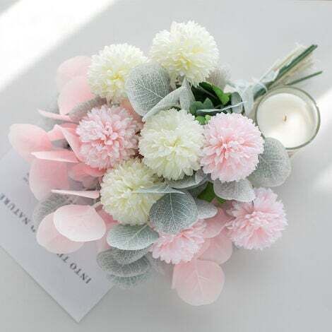 DEESSE SHOP-Bouquet artificiel Fleurs artificielles vintage chrysanthème floral eucalyptus en soie pour bouquet de mariage, centre de table, décoration de fête (vase non inclus) (rose)