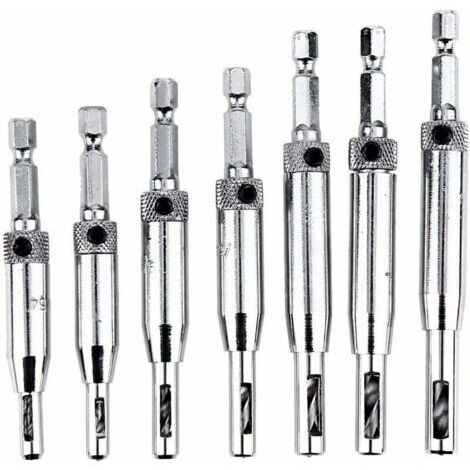 DEESSE SHOP-Autre foret de perceuse, Forets de charnière à centrage automatique pour armoire de porte - 7pcs 1/4 à queue hexagonale à centrage automatique Bits prédécoupés, 5/64 7/649/64 11/6425/127 1 (1/5)