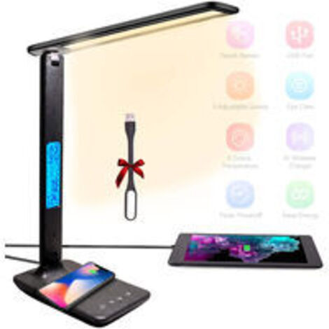 DEESSE SHOP-Lampe de bureau LED Dimmable, 3 Modes - 3 Niveaux de luminosité - Affichage LCD -Fonction de Charge sans fil - Protection des Yeux