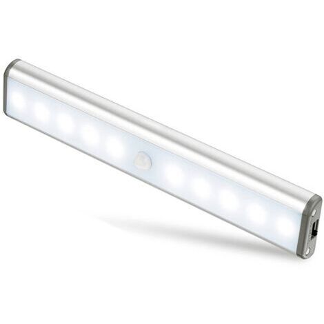 DEESSE SHOP-Lampes 10 LED, Sans Fil, Rechargeable par USB, Aimanté, Détecteur de Mouvement, Portable. Lumière de Placard, Baladeuse de Secours, Veilleuse Enfant, Appoint,Argent