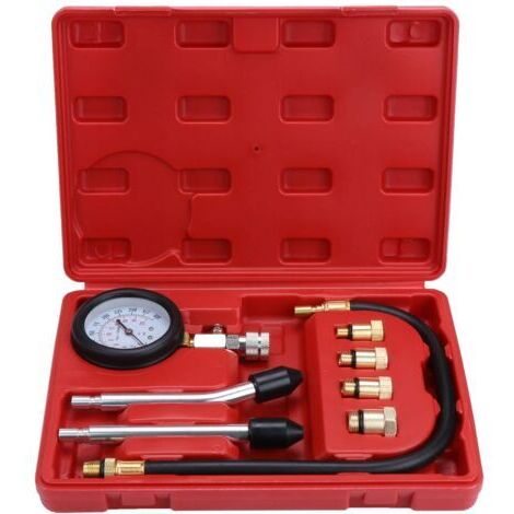 DEESSE SHOP-Kit de testeur de compression moteur à essence 9 pcs – Plage de mesure 0-20 bars – Manomètre 75 mm – 4 adaptateurs en laiton (1/5)