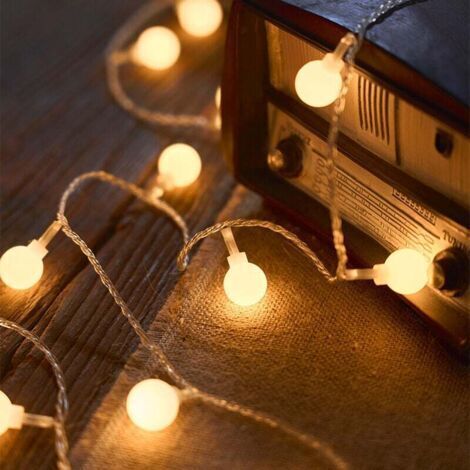 DEESSE SHOP-Lampe d'extérieur6 mètres Guirlande lumineuse d'extérieur à 40 LED, étanche IP44, éclairage décoratif intérieur et extérieur à piles pour chambre, terrasse, jardin, Noël et mariage (blanc (1/5)