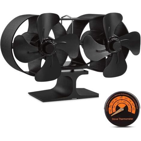 DEESSE SHOP-Poêle à bois double moteurs 8 pales ventilateur de petite taille, chaleur silencieuse à air chaud alimenté par un ventilateur de poêle écologique pour poêles à gaz/granulés/bois/bûches ave (1/5)