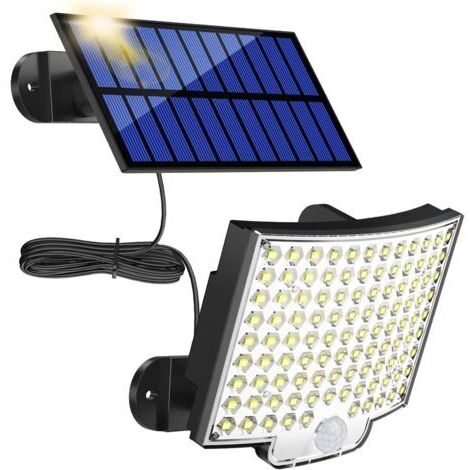 DEESSE SHOP-Lampes solaires d'extérieur 106 LED avec détecteur de mouvement, étanchéité IP65, angle d'éclairage 120 °, applique murale solaire pour jardin avec câble de 5 m (1/5)