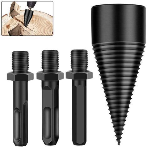 DEESSE SHOP-Fendeurs de bûches,42mm Foret de Fendeuse de Bois, Fendeur de Bois Conique pour Perceuse à Bois et Fraise à Bois, Durable Outil De Broyage De Bois De Cône De Vis De Fendage avec 3 poignées (1/5)