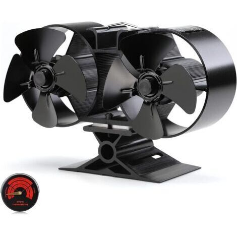 DEESSE SHOP-Mini ventilateur de poêle à bois 8 pales alimenté par la chaleur Double moteur Noir (1/5)