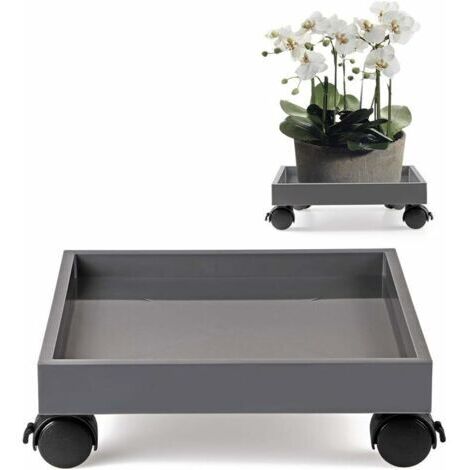 DEESSE SHOP-Support de pot de fleur à roulettes – Capacité de charge 50kg – Résine PP durable – Roulettes pivotantes avec freins – Largeur 28cm (1/5)