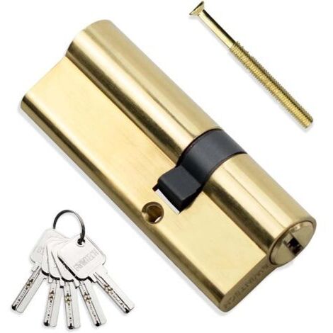DEESSE SHOP-1 pièce Cylindre en laiton Euro 30/50 mm, serrure à cylindre clé/clé 80 mm avec 5 clés horizontales en laiton, anti-crochetage, anti-perçage, anti-claquement, anti-choc, finition laiton po (1/5)