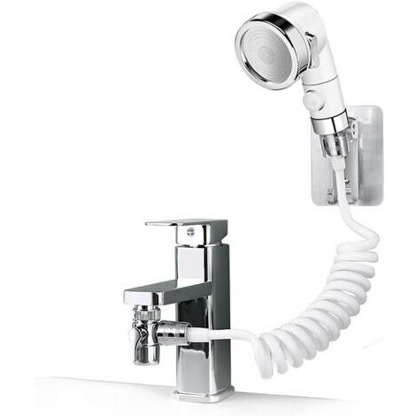 DEESSE SHOP-Pommeau de douche sans impact, ensemble de douche réglable pour robinet de salle de bain - douchette avec connecteur rapide, tuyau détachable, douchette pour laver les cheveux, pour le bai (1/5)