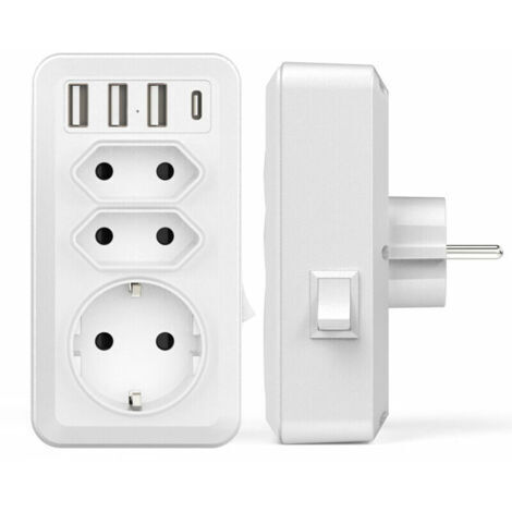 DEESSE SHOP-Autre type de prise complète--USB Secteur Multiple, 7 en 1 USB Chargeur Multiprise Murale avec 3 Sortie AC (16A, 3800W), 3 Ports USB 5V/3.4A, 1 Port Type-C, pour la Maison Le Bureau Les Vo (1/5)
