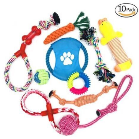 DEESSE SHOP-Jouets à mâcher Ensemble Lot de 10 de Jouets pour Chien, durables Indestructible Jouet à Mâcher Corde de Dentition pour Petit et Moyen Chien,Jouet Interactif Chien (1/5)