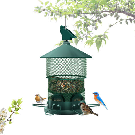 DEESSE SHOP-Mangeoire à oiseaux en métal résistant aux écureuils à suspendre avec une capacité de graines de 1,8 kg pour décoration extérieure de jardin, attire les oiseaux - RWMangeoire à oiseaux (1/5)