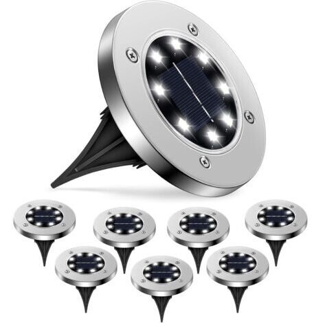 DEESSE SHOP-8 Pièces Lampe Solaire Exterieur Jardin Spots Solaires Encastrables Lumière Solaire Extérieure pour Paysage, Passerelle, Pelouse, étapes, Terrasses, Escaliers de Cour de Clture(8LED)