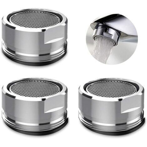 DEESSE SHOP-Aérateur de robinet 3 pièces, robinet d'aérateur de filtre de robinet avec joint pour cuisine, salle de bain - Argent (diamètre extérieur 24 mm) (1/5)