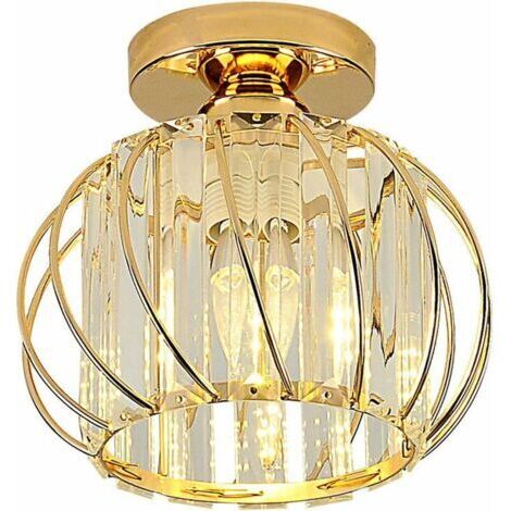 DEESSE SHOP-Plafonnier à cristaux doré semi-encastré E27 – 19 cm diamètre – 60W max – Pour cuisine, salon, couloir, salle à manger (1/5)