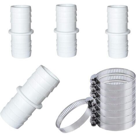 DEESSE SHOP-Lot de 4 Raccord de Tuyau,Adaptateur de Tuyau de Piscine avec 8 Colliers de Serrage,Adaptateur Raccord Piscine,Adaptateurs de Tuyau Ø 32 à 32 mm pour Piscine (32mm-32mm) (1/5)
