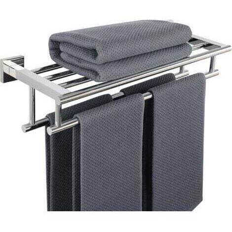 DEESSE SHOP-Porte-Serviettes Salle de Bain Porte-Serviettes Mural Double Barres Porte-Serviettes avec Étagère, 60 cm Finition Polie en Acier INOX SUS 304, EGZ8050-C - RWPorte-serviette (1/5)